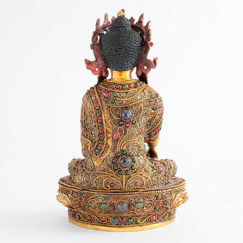Rear side of Akshobhya Buddha statue, the filigree is applied all around so that the statue can be presented as a free-standing piece.