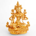 Goldene Statue der Grünen Tara, detaillierte kleine Figur.