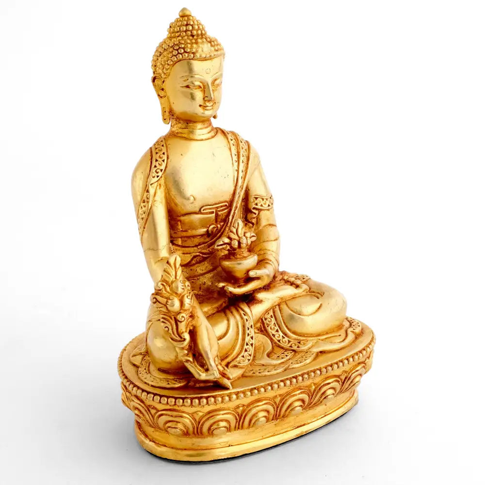 Kleine Medizin Buddha Statue, detaillierter Guss, vergoldet.
