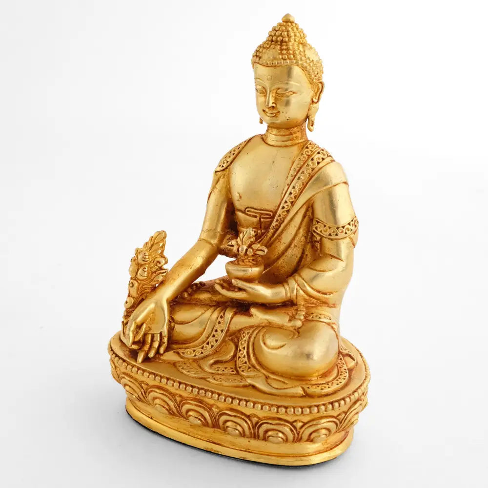 Kleine vergoldete Bhaisjya Guru, Medizin Buddha Statue.