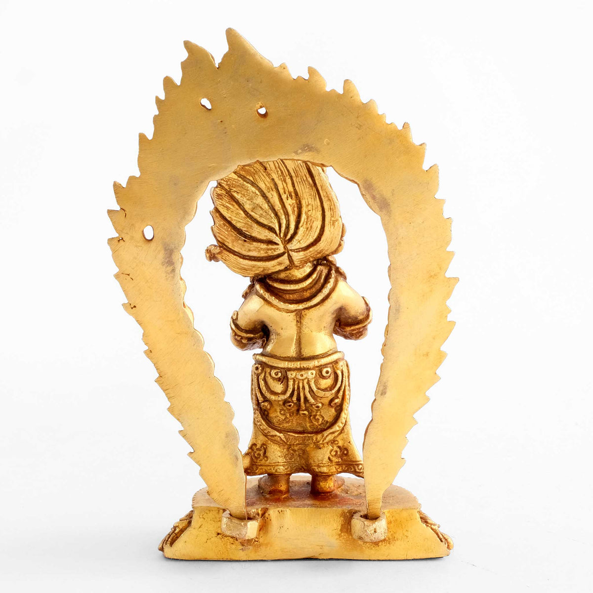 Rückseite der vergoldeten kleinen Mahakala Statue. Detaillierter Kupferguss.