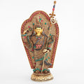 Padmasambhava-Statue, Guru Rinpoche. Stehende Figur aus Metall, mit Filigran und geschnitzten farbigen Steinen.