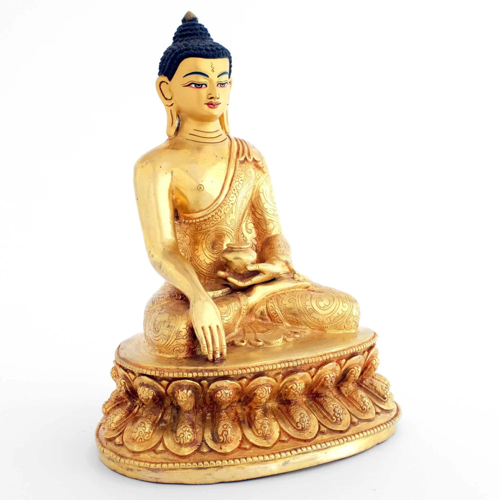 Shakyamuni Buddhi Statue, feuervergoldet, fein ziseliert.