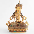 Vajrasattva Statue, Dorje Sempa, mit Filigran verziert, vergoldet und versilbert, mit farbigen Steinen besetzt.