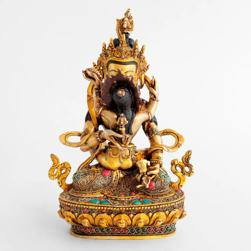 Vajrasattva mit Filigran verziert auf einem Lotus Sockel, mit seiner Gefährtin in Yab-Yum.